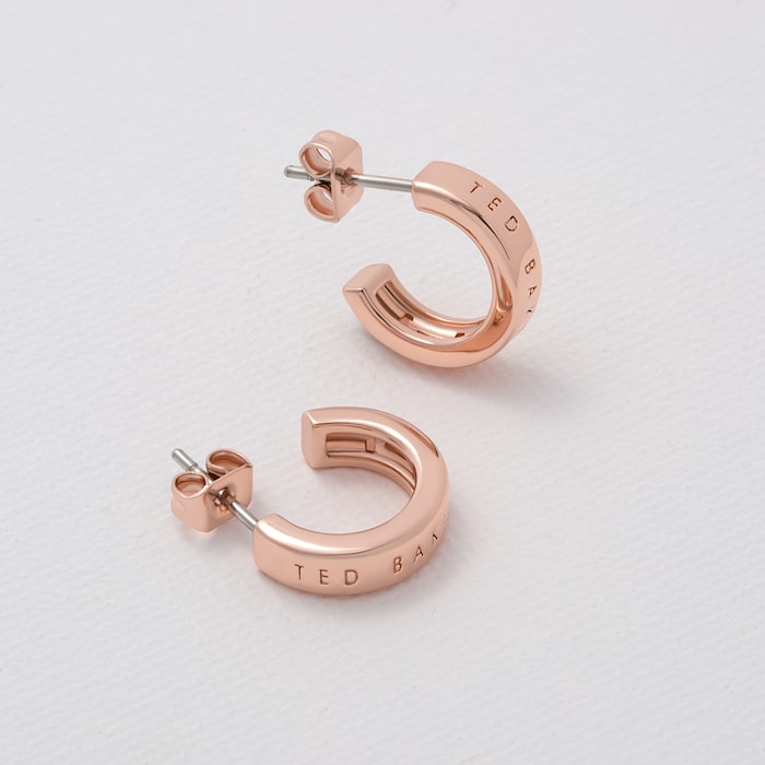 Ted Baker Rose Gold Coloured Helenna Nano Logo Hoopla Earrings