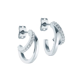 Ted Baker Ladies Silver Coloured Crystal Double Hoop Earrings