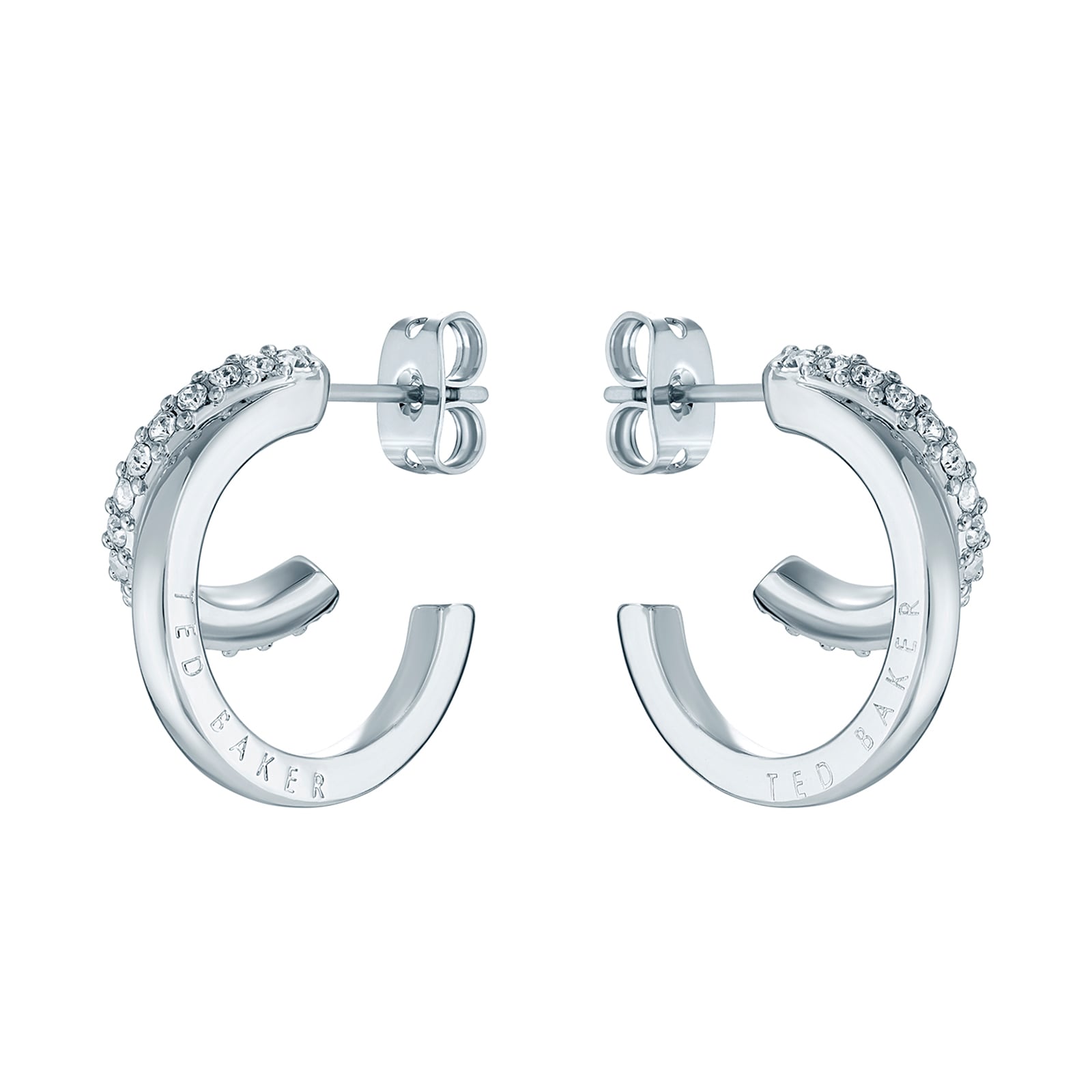 Ted Baker Ladies Silver Coloured Crystal Double Hoop Earrings