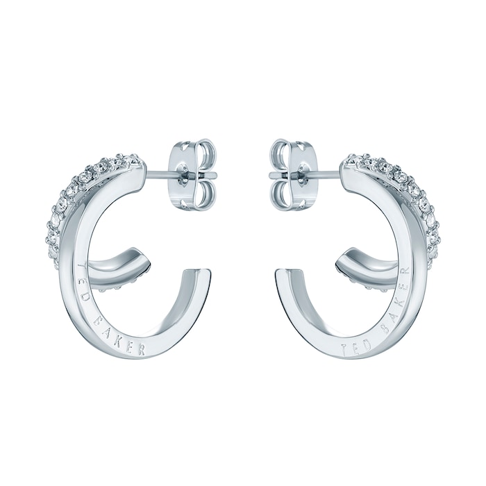 Ted Baker Ladies Silver Coloured Crystal Double Hoop Earrings