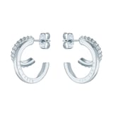 Ted Baker Ladies Silver Coloured Crystal Double Hoop Earrings