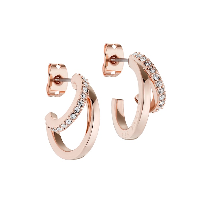 Ted Baker Rose Gold Coloured Crystal Double Hoop Earrings