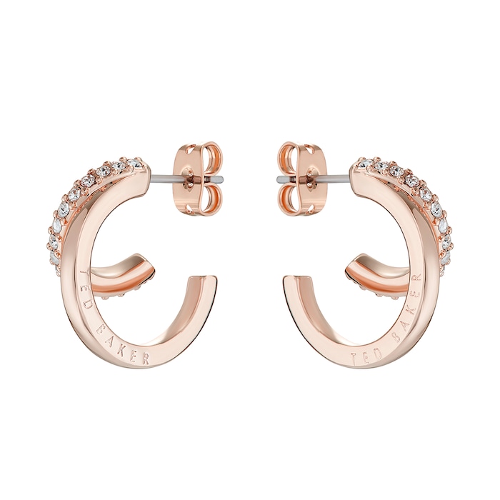 Ted Baker Rose Gold Coloured Crystal Double Hoop Earrings