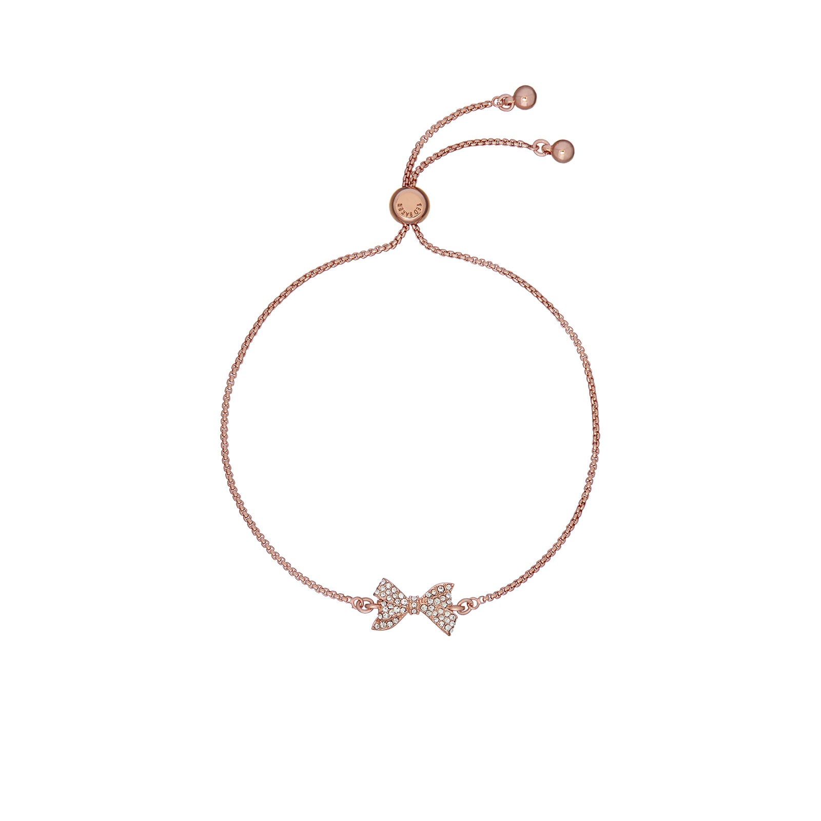 Barset Rose Gold Coloured Crystal Bow Adjustable Bracelet