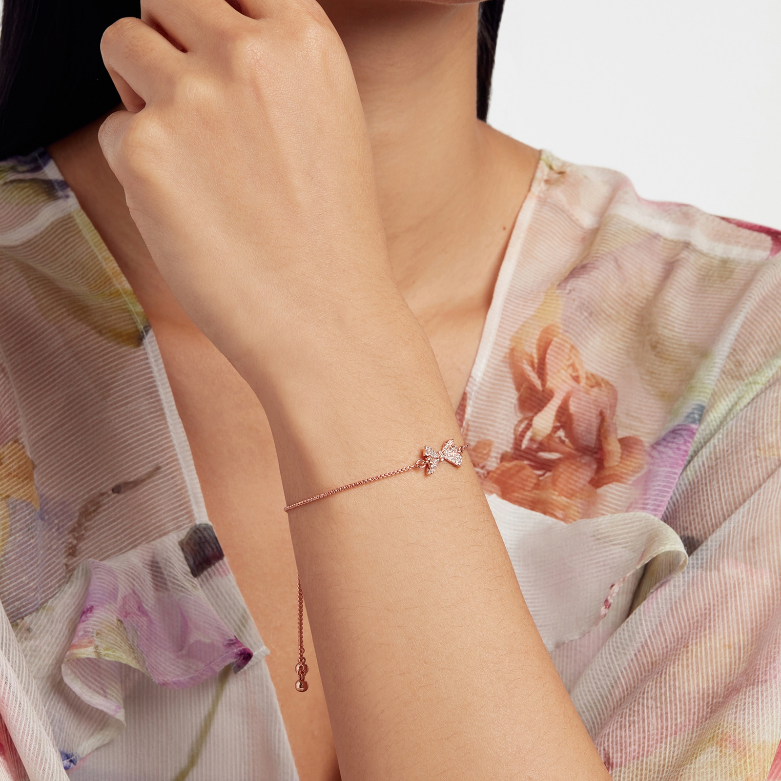 Ted Baker Barset Rose Gold Coloured Crystal Bow Adjustable Bracelet