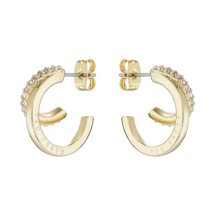 Ted Baker Helias Yellow Gold Coloured Crystal Double Hoop Earrings