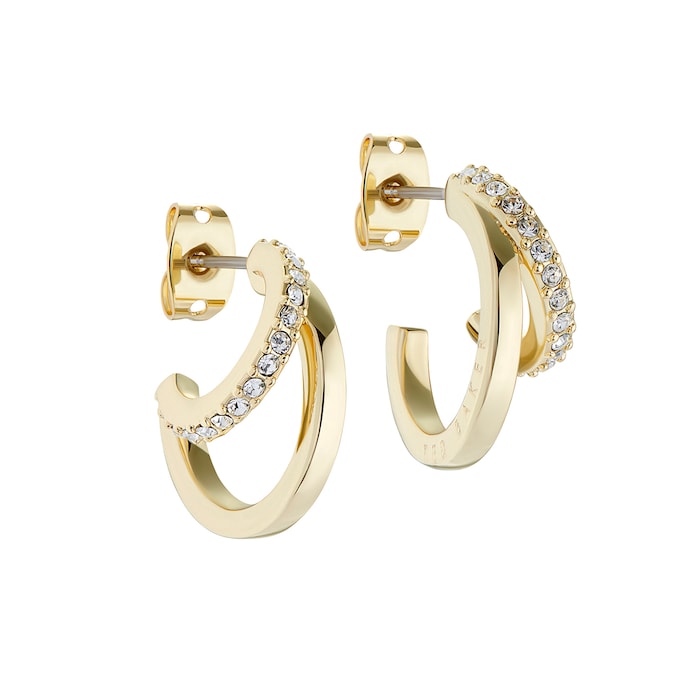 Ted Baker Helias Yellow Gold Coloured Crystal Double Hoop Earrings