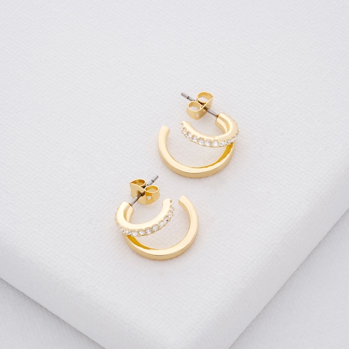 Ted Baker Helias Yellow Gold Coloured Crystal Double Hoop Earrings