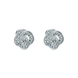 37240906 - FLORINE Silver Coloured Crystal Flower Stud Earrings