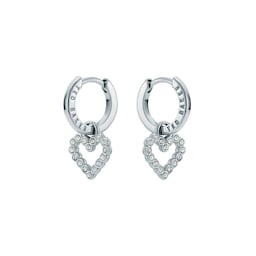 37240909 - AMORA Halo Heart Silver Coloured Crystal Heart Hoop Earrings