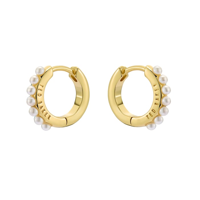 Ted Baker Persia Yellow Gold Coloured Pearl Huggie Hoop Earrings