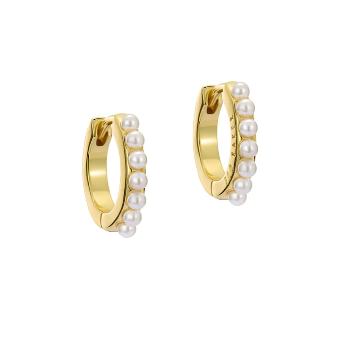 Ted Baker Persia Yellow Gold Coloured Pearl Huggie Hoop Earrings