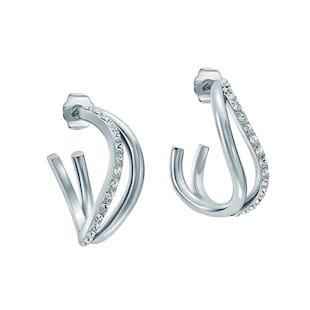 Ted Baker White Gold Coloured Wayva Jewelled Wave Cubic Zirconia Large Hoop Earrings