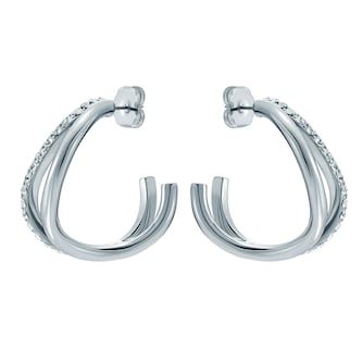 Ted Baker White Gold Coloured Wayva Jewelled Wave Cubic Zirconia Large Hoop Earrings