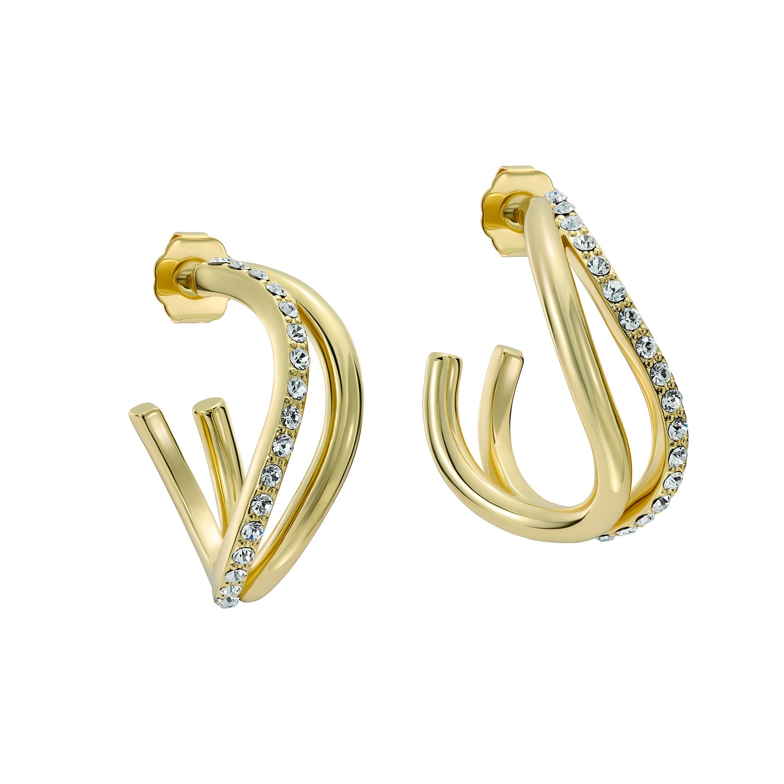 Yellow Gold Coloured Wayva Jewelled Wave Cubic Zirconia Large Hoop Earrings