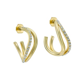 Ted Baker Yellow Gold Coloured Wayva Jewelled Wave Cubic Zirconia Large Hoop Earrings