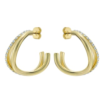 Ted Baker Yellow Gold Coloured Wayva Jewelled Wave Cubic Zirconia Large Hoop Earrings