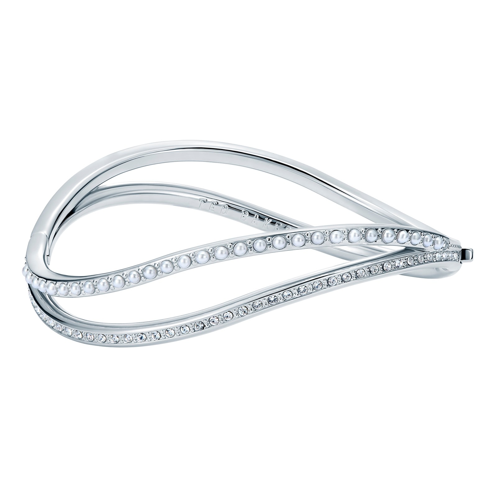 Ted Baker White Gold Coloured Wavie Jewelled Wave Cubic Zirconia Bangle