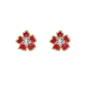 Ted Baker Yellow Gold Coloured Cubic Zirconia Painted Flower Stud Earrings