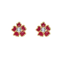 37241044 - Yellow Gold Coloured Cubic Zirconia Painted Flower Stud Earrings