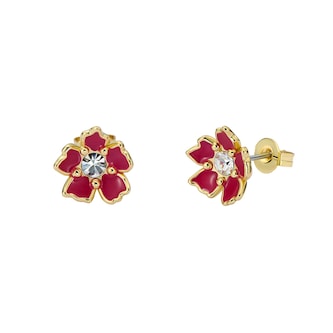 Ted Baker Yellow Gold Coloured Cubic Zirconia Painted Flower Stud Earrings