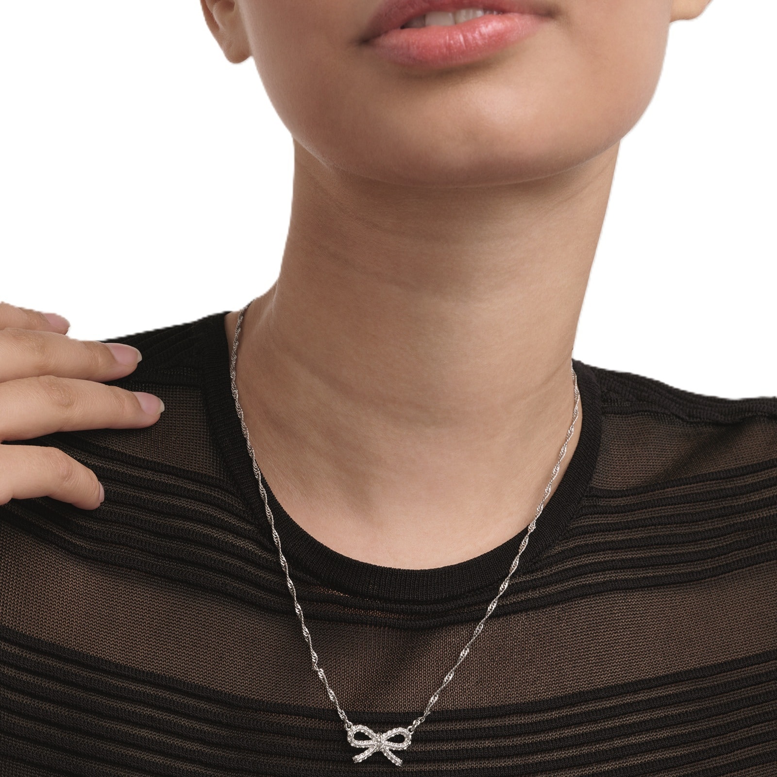 Ted Baker Silver Coloured Ribah Cubic Zirconia Bow Pendant Necklace