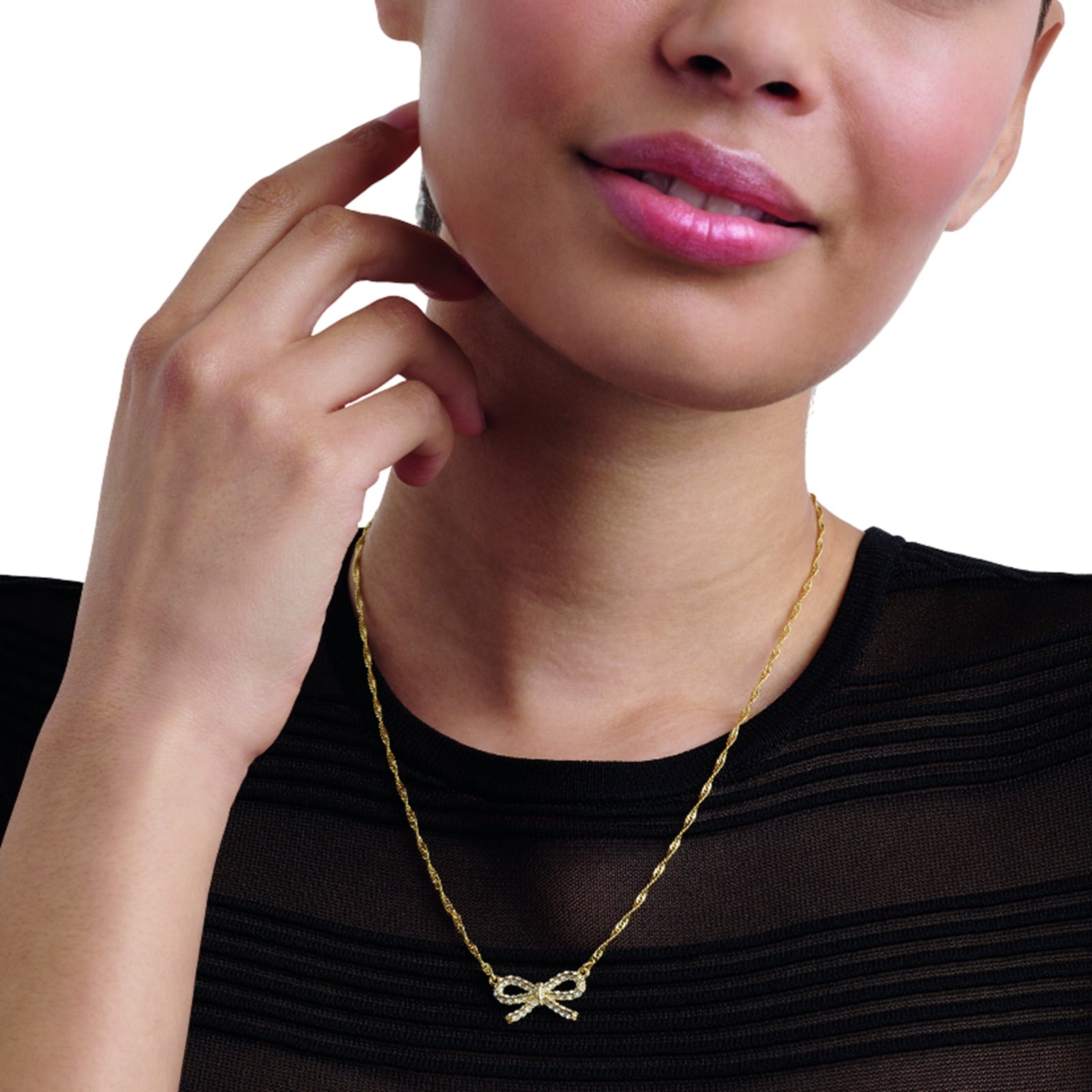 Ted Baker Yellow Gold Coloured Ribah Cubic Zirconia Bow Pendant Necklace