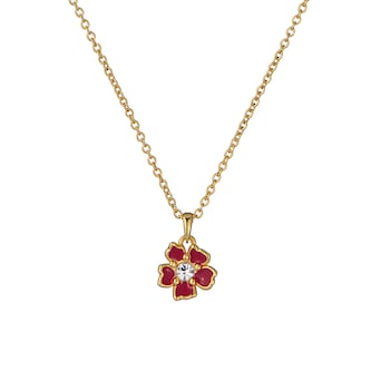 Ted Baker Yellow Gold Coloured Painted Flower Cubic Zirconia Pendant Necklace