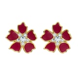 Ted Baker Yellow Gold Coloured Petinna Painted Flower Cubic Zirconia Stud Earrings