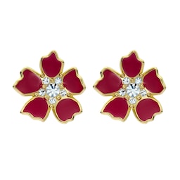 37241052 - Yellow Gold Coloured Petinna Painted Flower Cubic Zirconia Stud Earrings