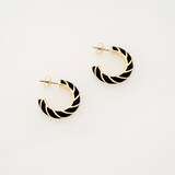 Ted Baker Yellow Gold Coloured Trinna Twist Black Enamel Hoop Earrings