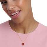 Ted Baker Yellow Gold Coloured Fern Red Enamel Flower Crystal Pendant Necklace