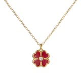 Ted Baker Yellow Gold Coloured Fern Red Enamel Flower Crystal Pendant Necklace