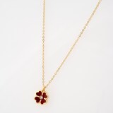 Ted Baker Yellow Gold Coloured Fern Red Enamel Flower Crystal Pendant Necklace