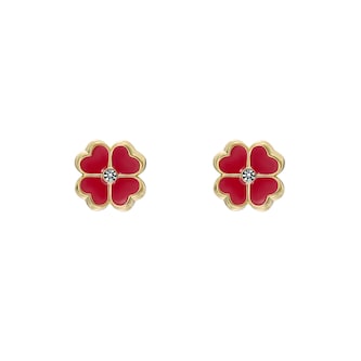 Ted Baker Yellow Gold Coloured Freya Red Enamel Flower Crystal Stud Earrings Ted Baker Yellow Gold Coloured Freya Red Enamel Flower Crystal Stud Earrings