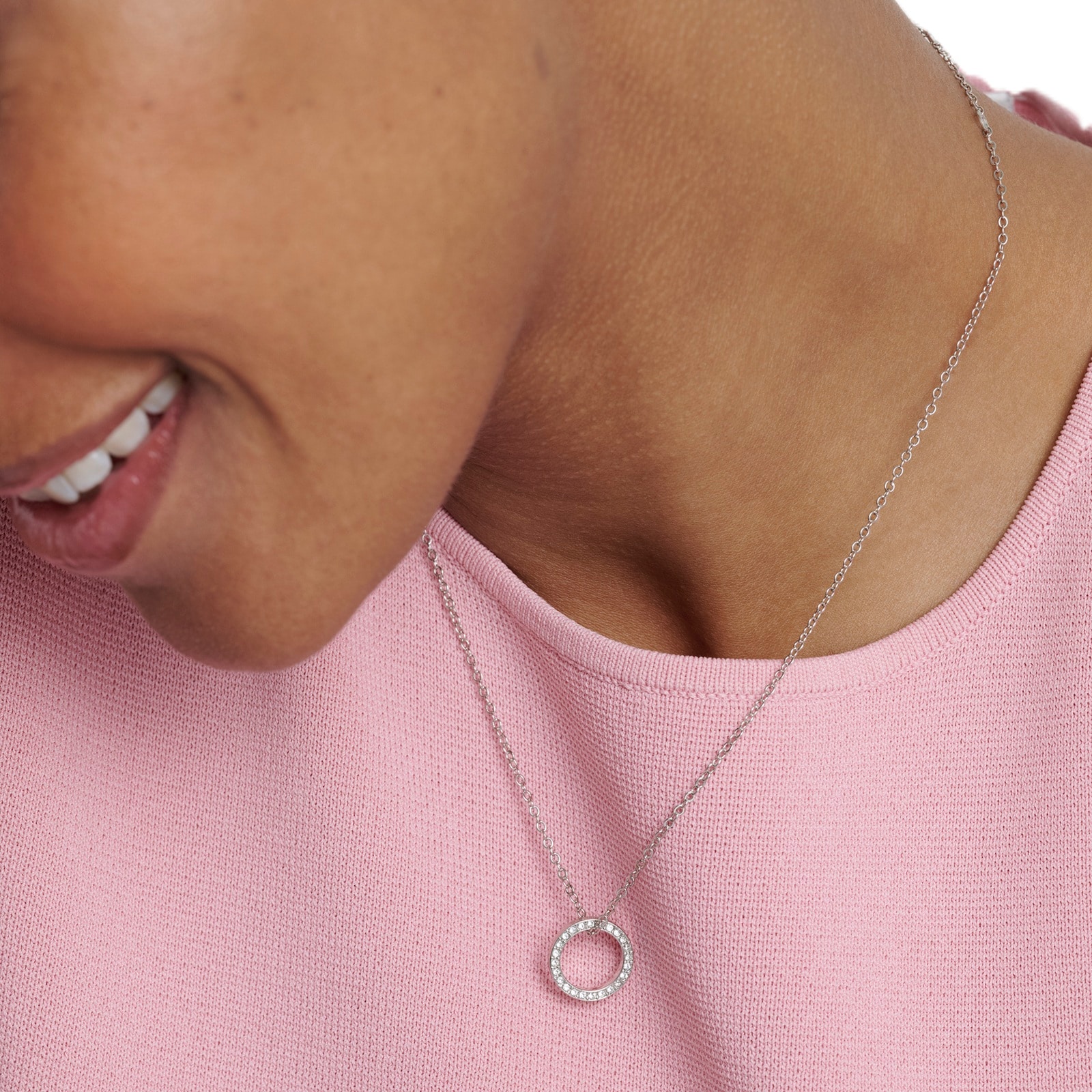 Ted Baker White Gold Coloured Heri Crystal Hoop Pendant Necklace