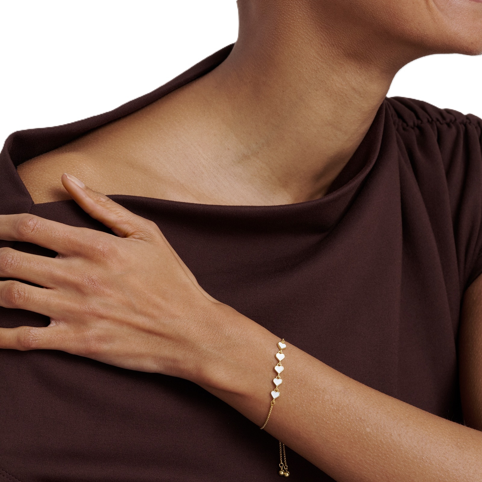 Ted Baker Yellow Gold Coloured Harriet White Enamel Heart Bracelet