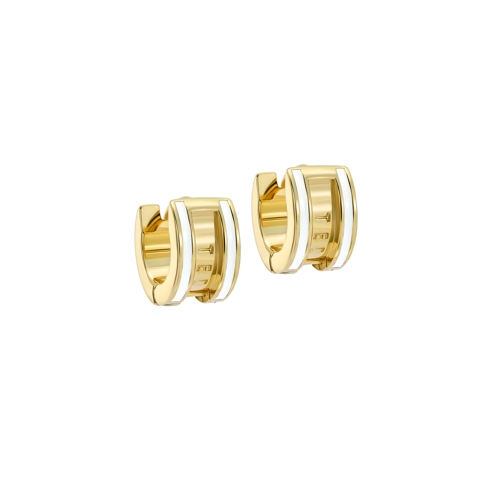 Ted Baker Yellow Gold Coloured RoloW White Enamel Huggie Hoop Earrings Ted Baker Yellow Gold Coloured RoloW White Enamel Huggie Hoop Earrings