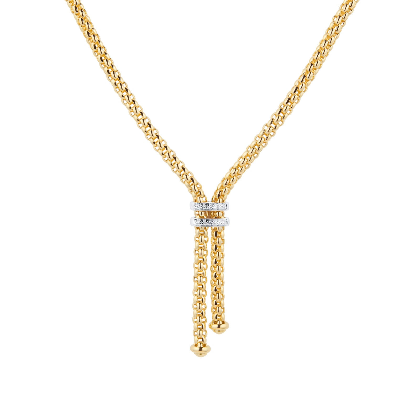 18 Yellow and White Gold Maori Tassel 0.09cttw Diamond Necklace