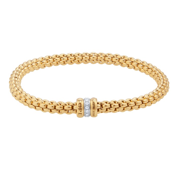 FOPE 18ct Yellow Gold Solo Flex'it 0.10ct Diamond Bracelet