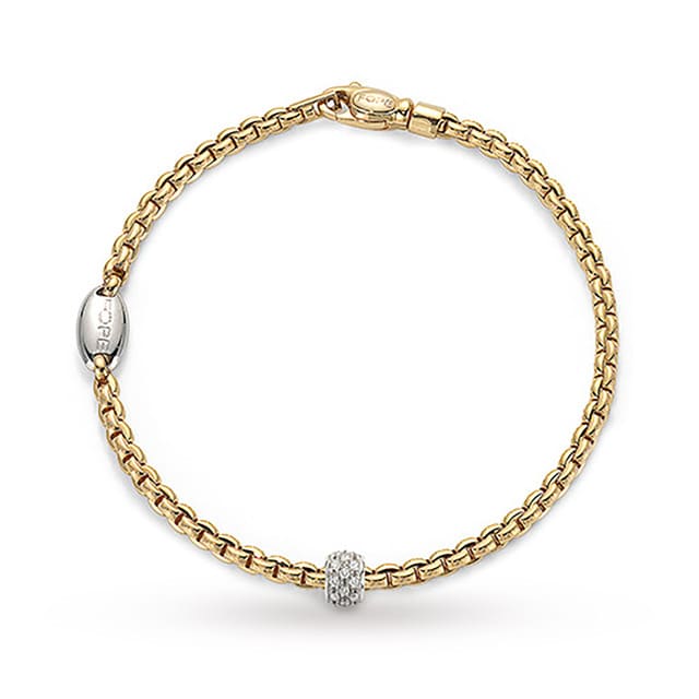 FOPE 18ct Yellow Gold Eka Tiny 0.19ct Diamond Pave Bracelet