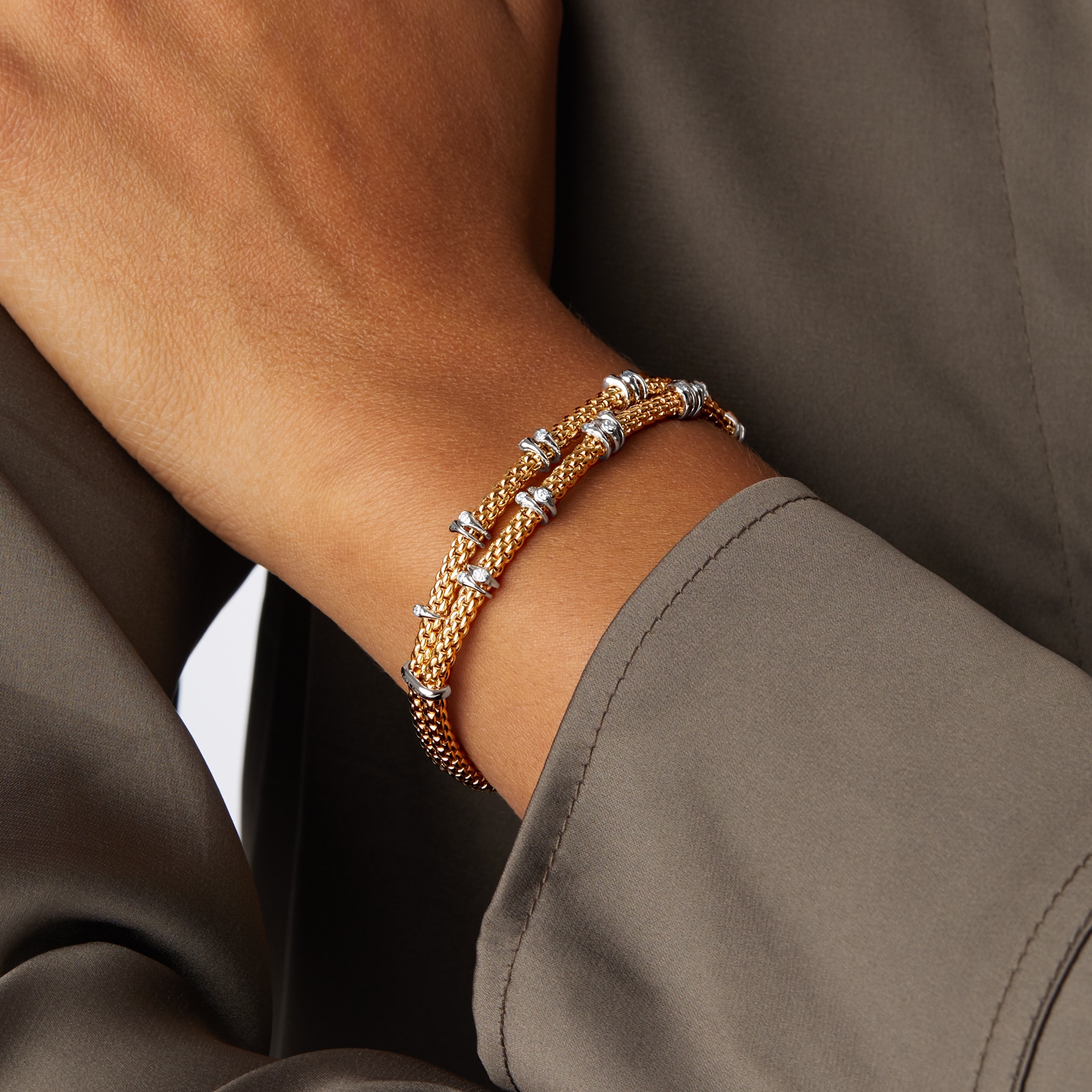 FOPE 18ct Yellow Gold Flex'it Prima Eyes Double 0.37cttw Diamond Bracelet FOPE 18ct Yellow Gold Flex'it Prima Eyes Double 0.37cttw Diamond Bracelet