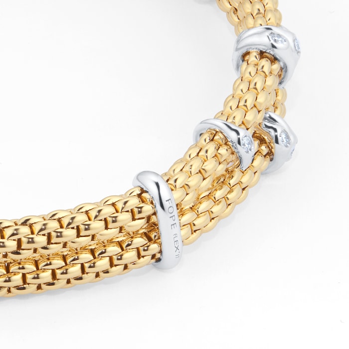 FOPE 18ct Yellow Gold Flex'it Prima Eyes Double 0.37cttw Diamond Bracelet