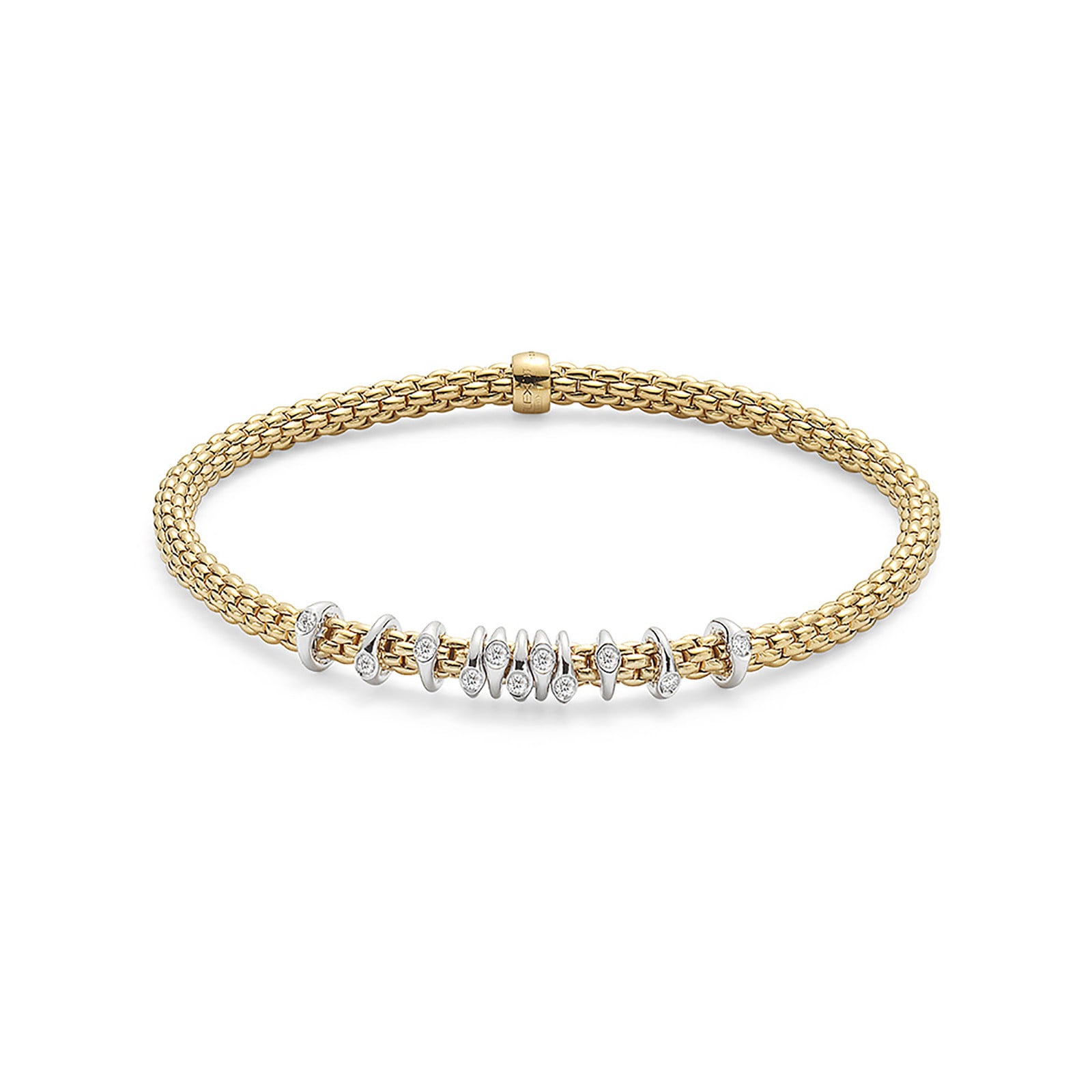 FOPE 18ct Yellow Gold Flex'it Prima Eyes 0.15cttw Diamond Bracelet