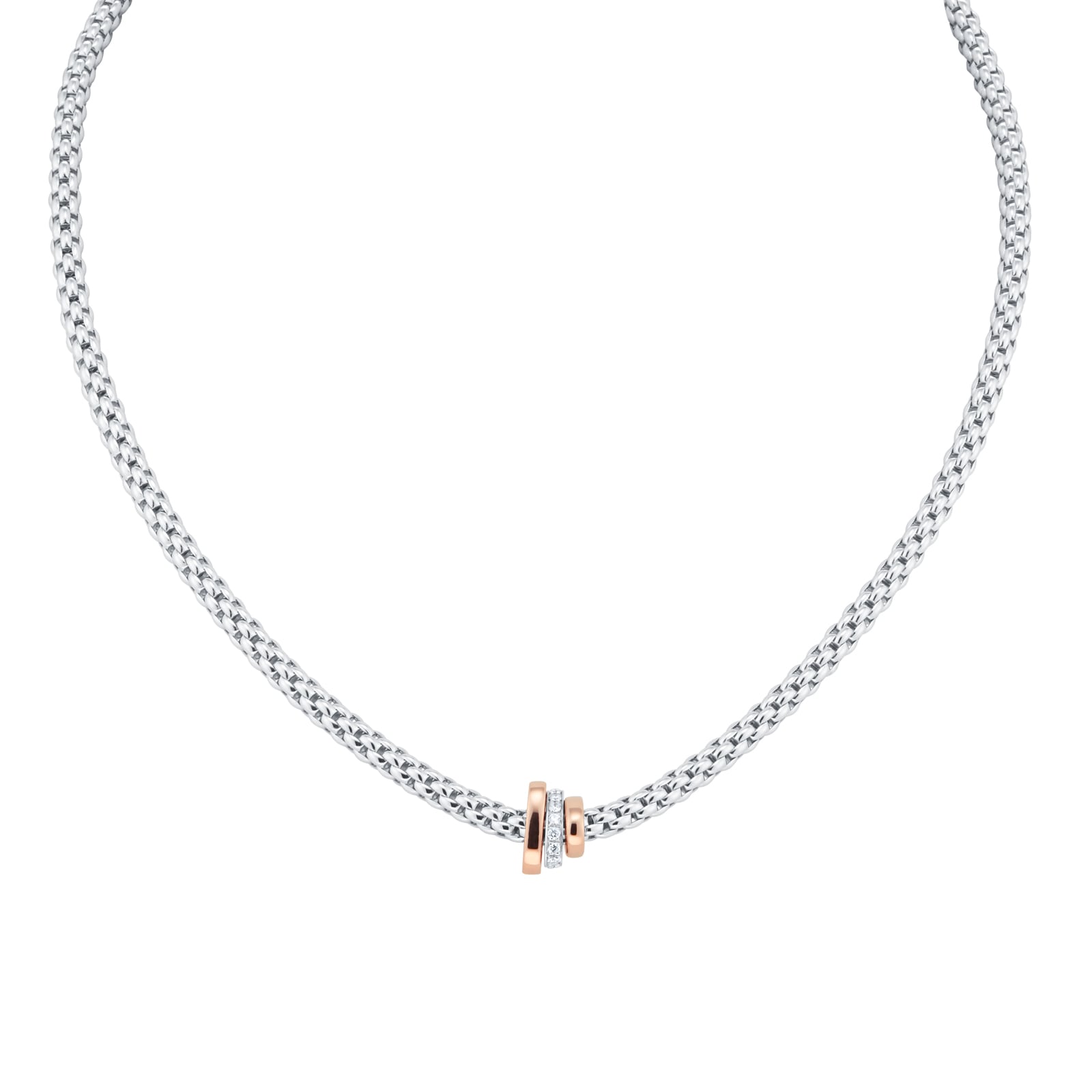 FOPE 18ct White Gold Flex'it Prima Pave 0.10cttw Diamond Necklace