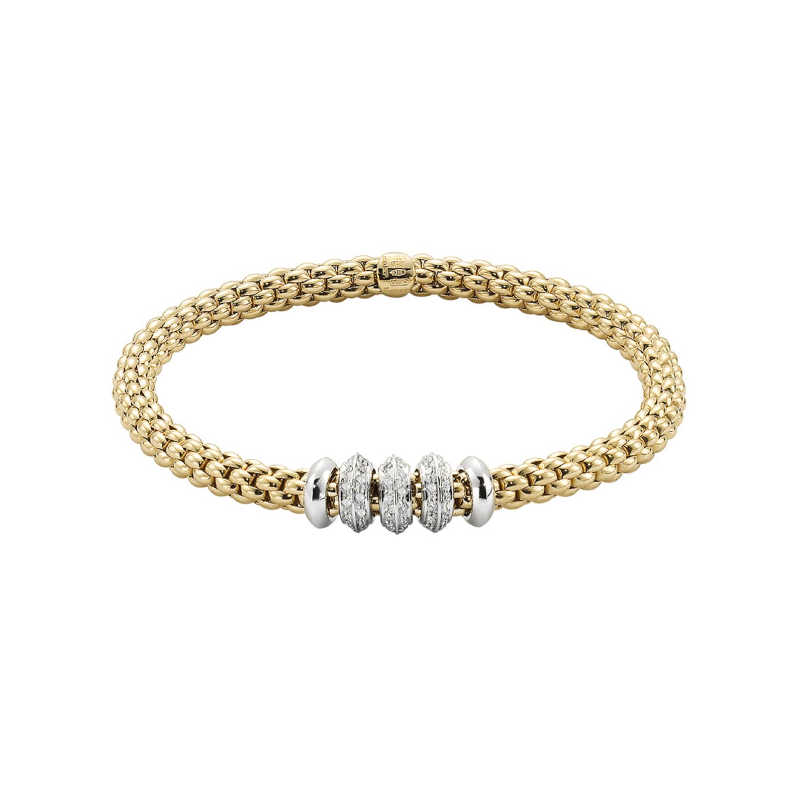 Fope Flexit Solo White Gold Bracelet With Plain  Diamond Rondels