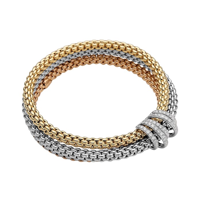 Fope 18k Tri Gold 1.20cttw Diamond Solo MiaLuce Bracelet - Size Medium