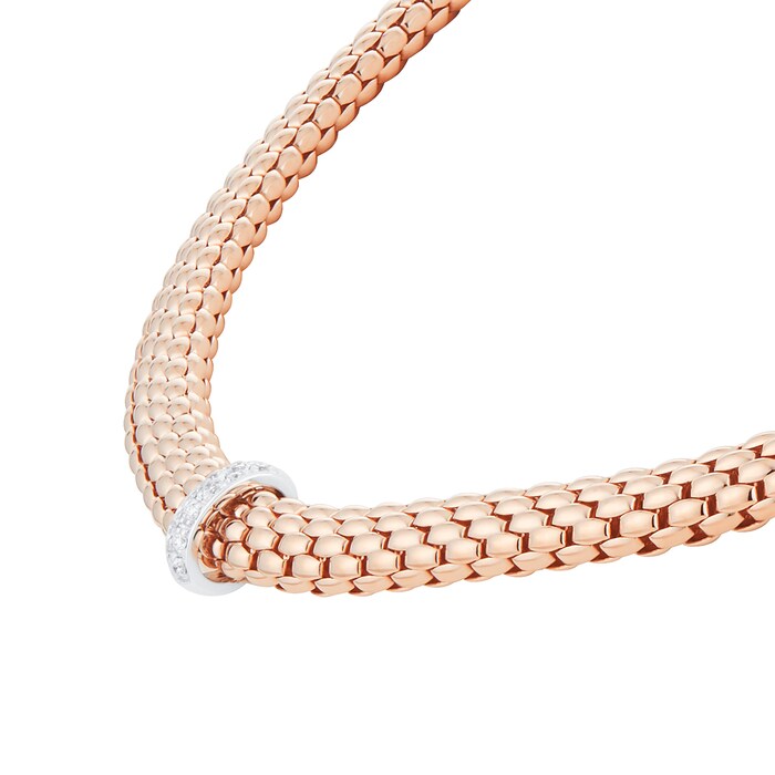 Fope Flex it Prima 18ct Rose Gold Necklet with 18ct White Gold Plain And  Diamond Pave Set Rondels - Fope - Designer