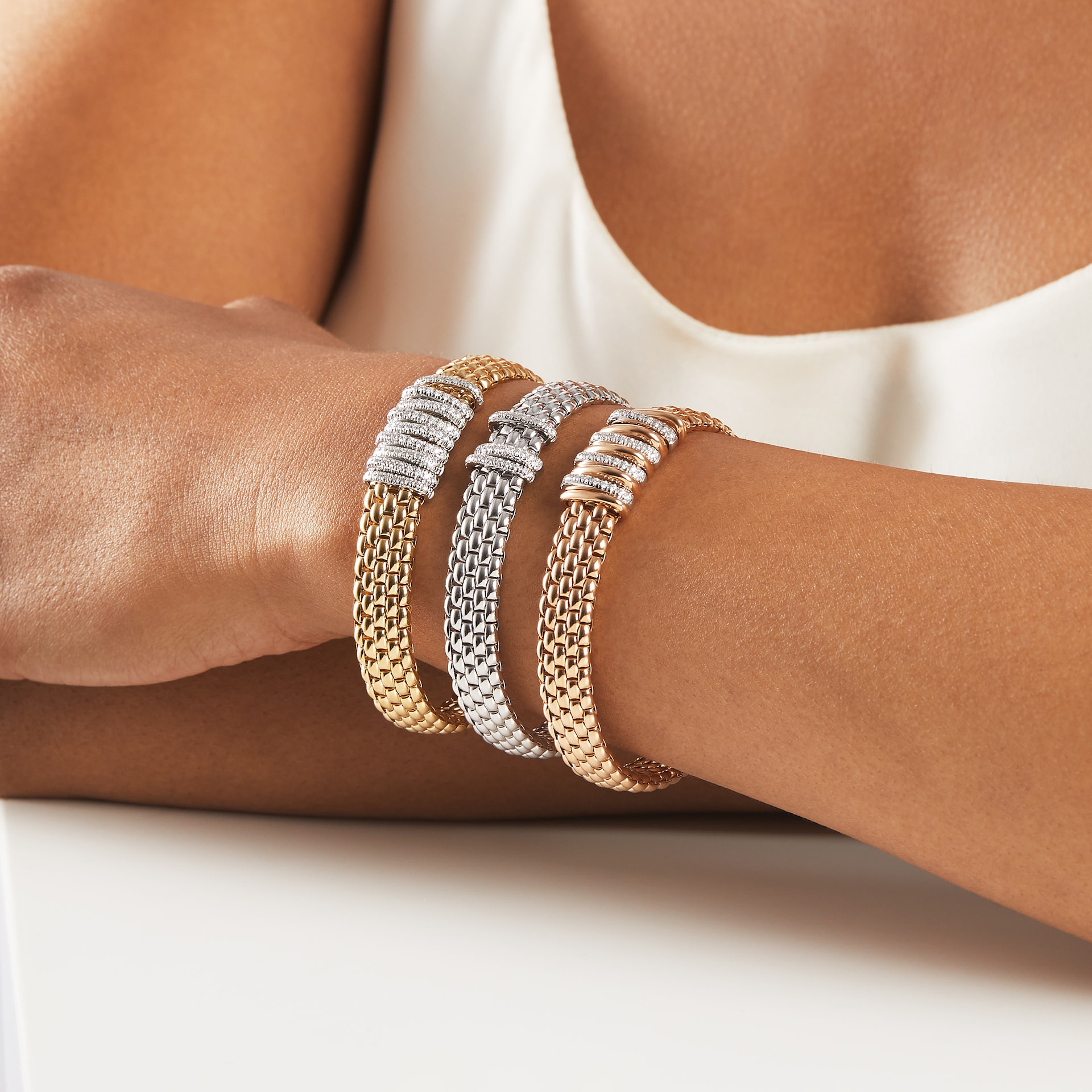 Fope 18ct Yellow & White Gold Panorama 0.68cttw Diamond Pave Bracelet