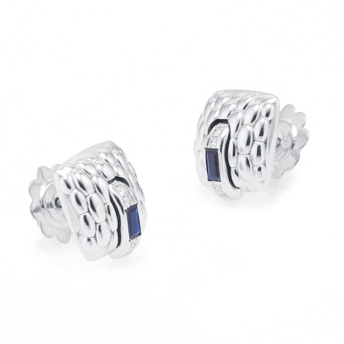 Fope 18ct White Gold Vendome Sapphire & 0.08cttw Diamond Earrings